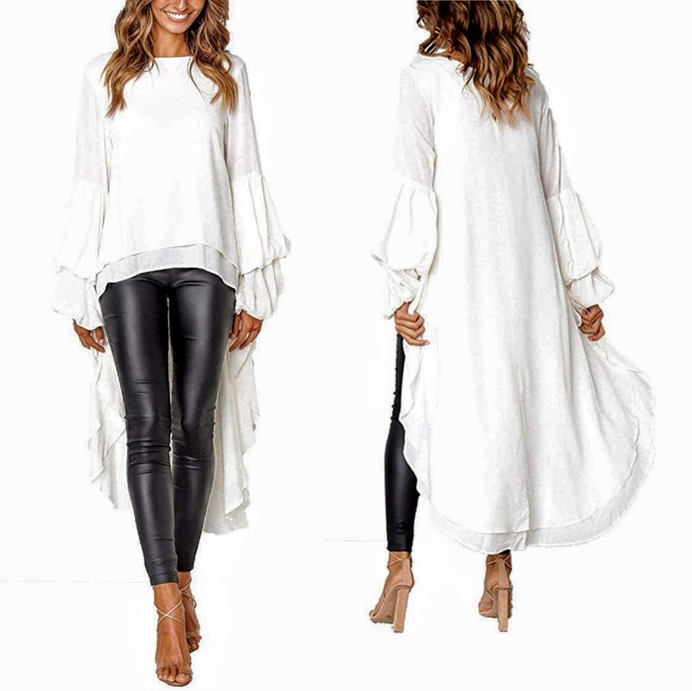 New Fish Tail Asymmetrical Lantern Sleeve Top - Picture 4 of 5